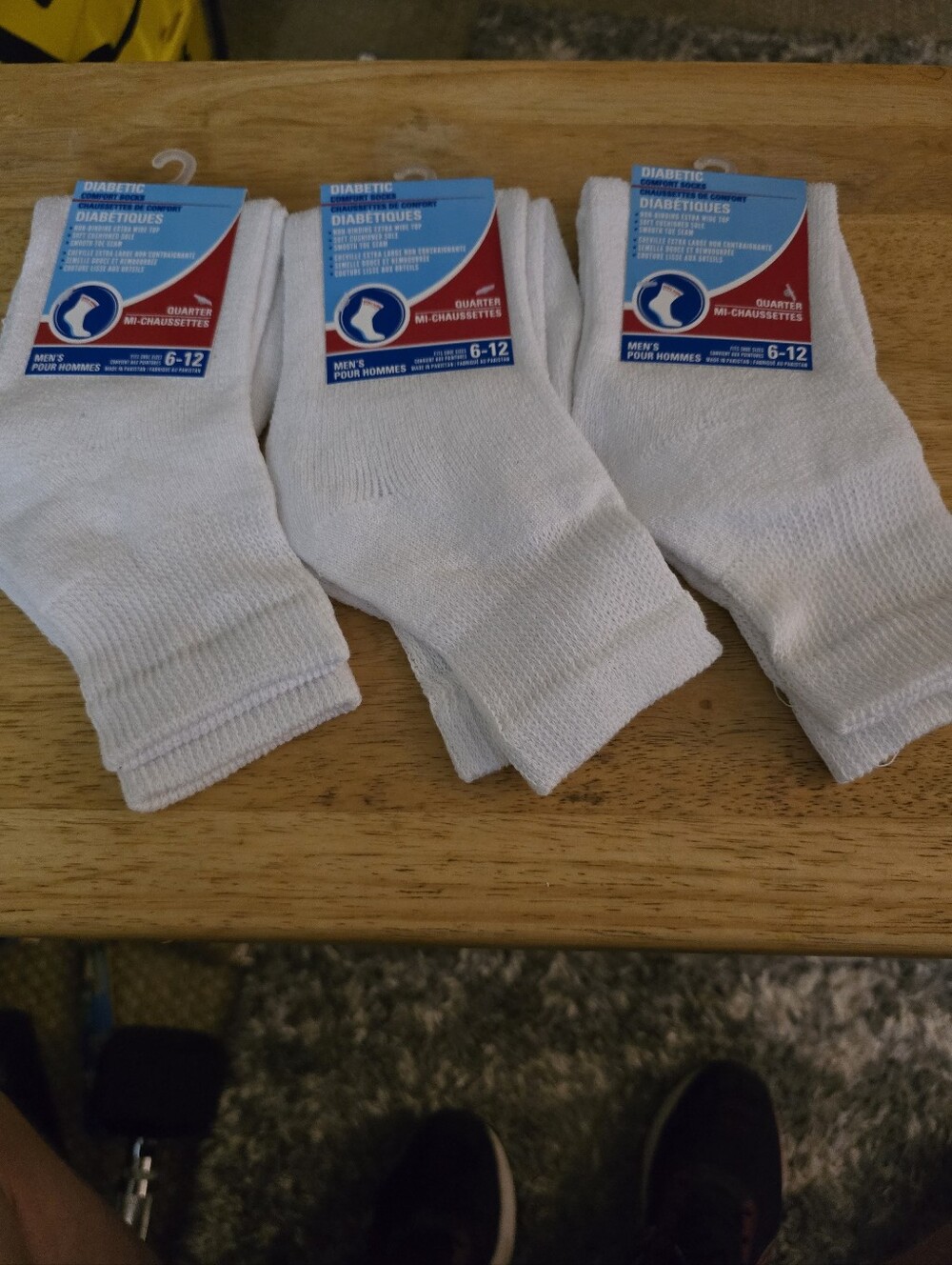 Diabetic Comfort Men's Quarter Socks " White " Size ( 6 - 12 ) Qty 3 BRAND NEW